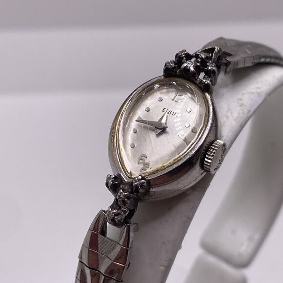 Elgin 10k Gold Filled Case Diamond Vintage Womens Watch Works Running Diamonds main image 8
